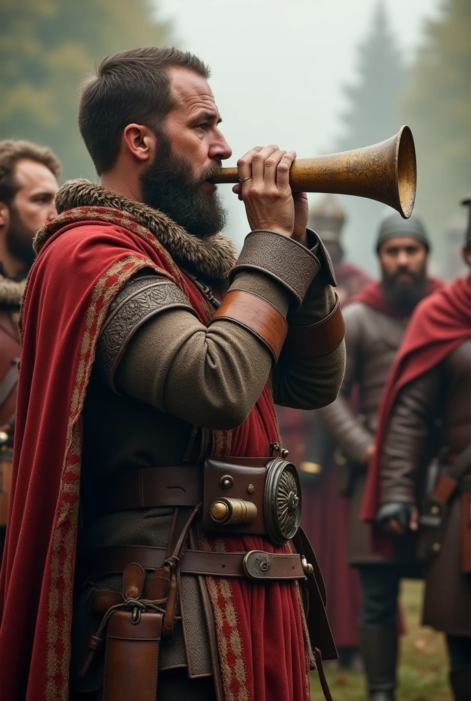 Sergeant with a Horn: A strong man playing the same tune on a small hunting horn. Others around him look frustrated or covering their ears. Kingdom timeline 