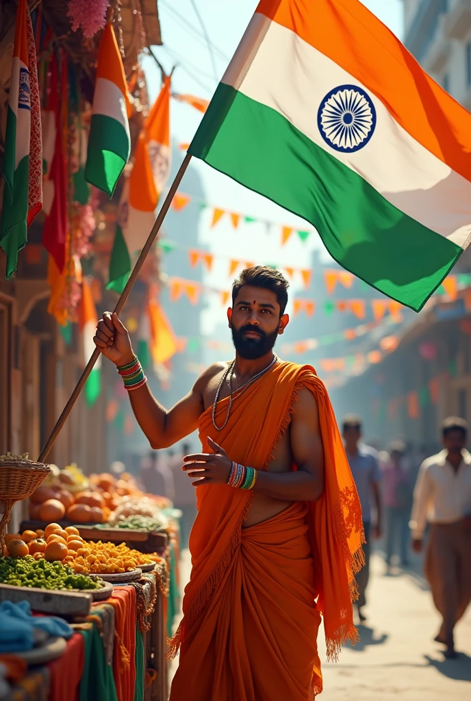 Street seller selling Indian flags for independence day
