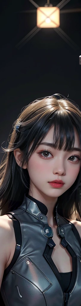 masterpiece, 1 beautiful girl, detailed, Swollen eyes, Highest quality, 超High resolution, (reality: 1.4), Original photo, 1 adult female, Cinema Lighting, smile, Japanese, Asian Beauty, clean, so beautiful, Small young face, Beautiful Skin, thin, Beautiful Face, She is smiling、(masterpiece, Highest quality), Beautiful woman, (Cyborg Wizard Bikini Armor)、Cyberpunk Background, (Ultra-realistic), (High resolution), (8k), (非常にdetailed), (Best illustrations), (Beautiful and detailed eyes), (非常にdetailedな), (wallpaper), (detailedな顔), (whole body)、Viewers are watching, The finer details, detailedな顔, Pure Erotic Face Ace_v1, smile, Diagonal bangs, Look straight ahead, Dress neatly, Dark Eyes, Sleeveless clothing, Body facing forward,(whole bodyの構図、Shot from overhead、So pure and sexy)、(Hold a longsword)、knife