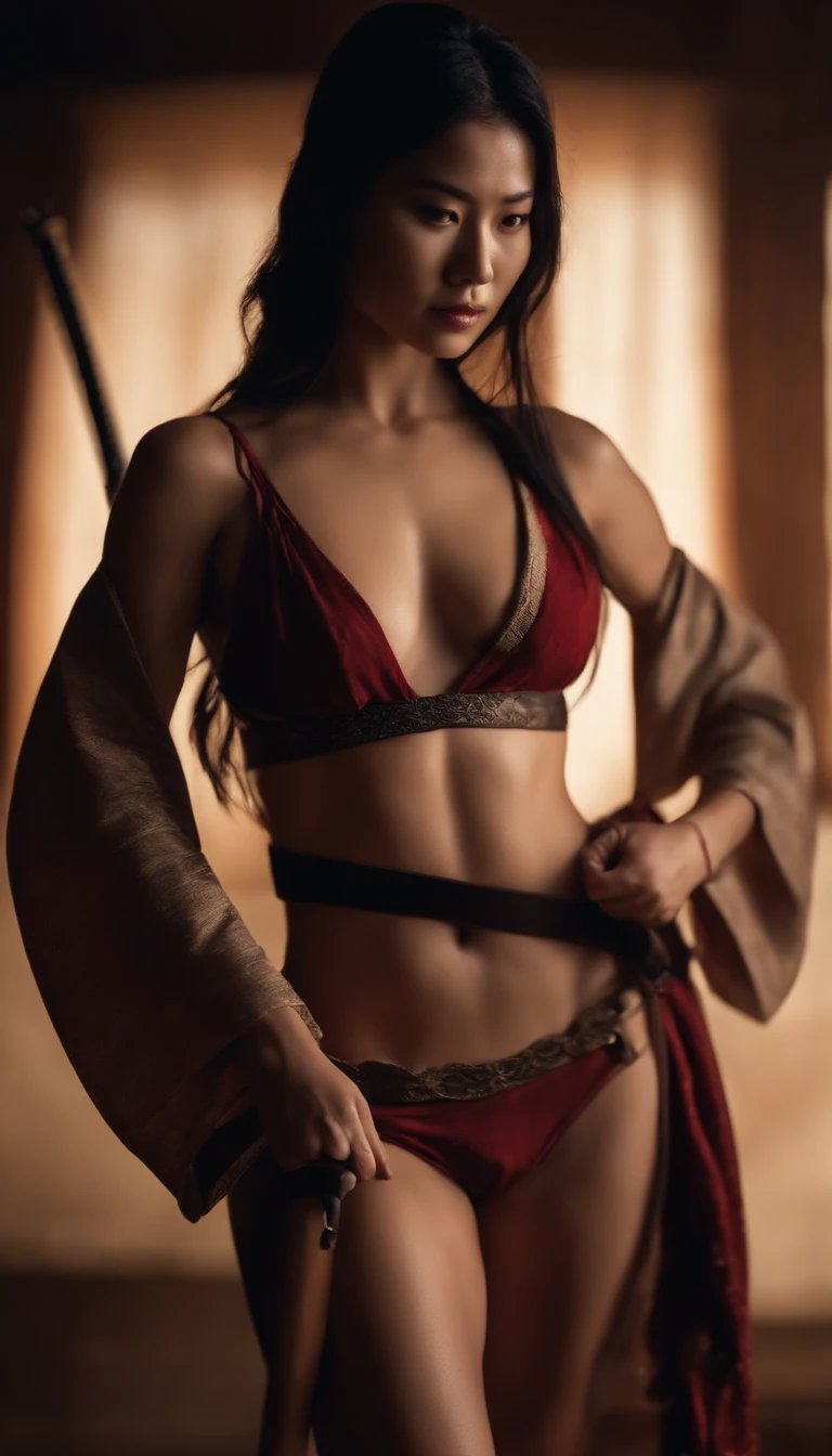 Samurai Swordsman　woman　In underwear　Full body sexy underwear　Full body sexy