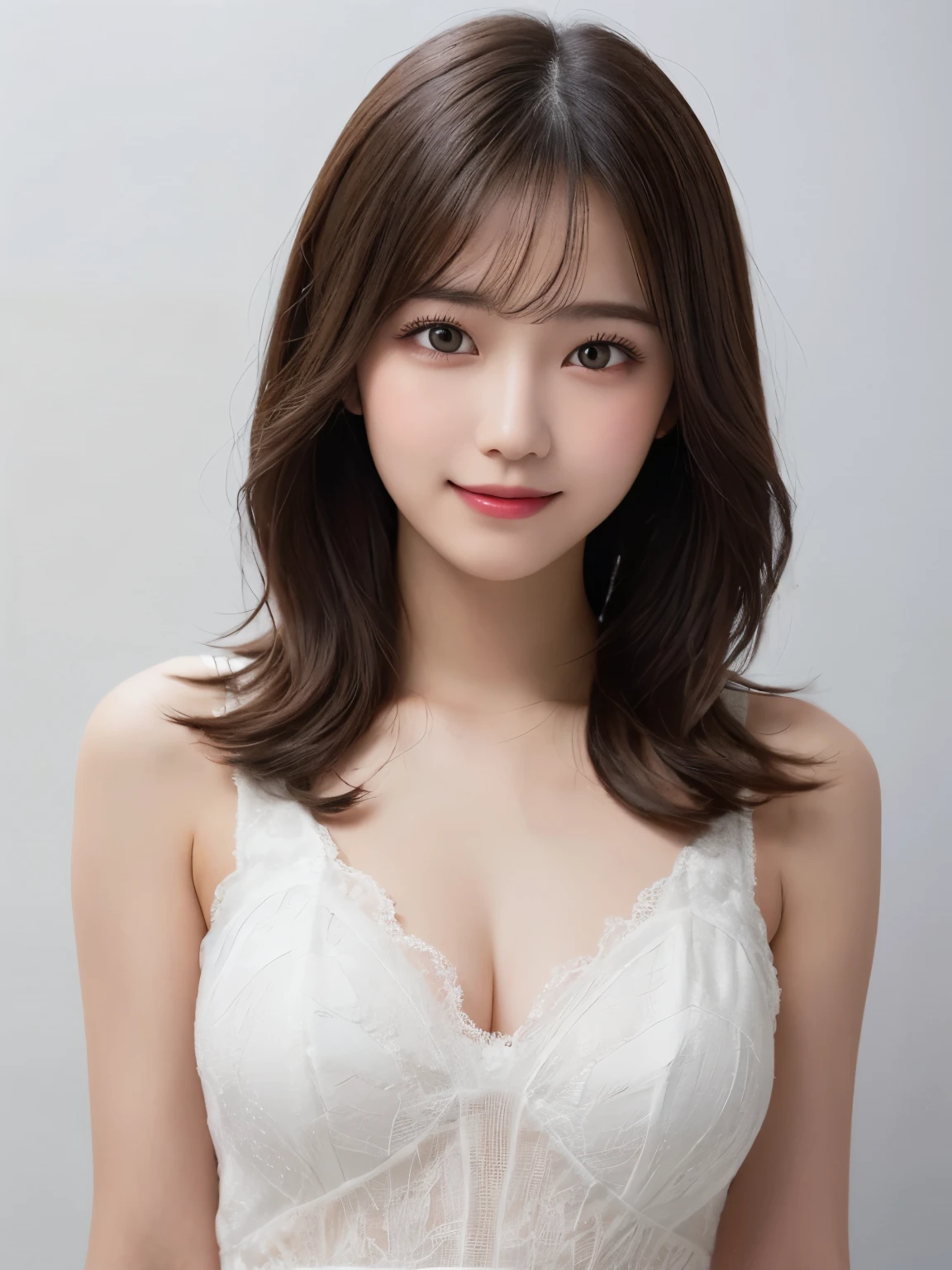 white background, half body portrait, bust shot, looks happy, smile, one girl, (a beauty girl, delicate girl:1.3), (20 years old:1.3), break, (dress up as police), break, very fine eyes, (symmetrical eyes:1.3), break, C cup breasts, brown eyes, parted bangs, brown hair, (smile), break, (eyes and faces with detailed:1.0), break, (masterpiece, best quality, ultra detailed, detailed face, 8k)