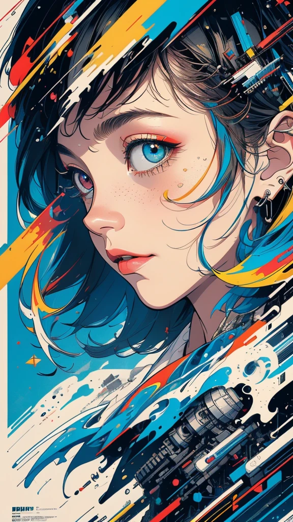 (((masterpiece, highest quality))),(((solo:1.2))),(((1girl:1.2))),32k wallpaper, very detailed, poster, vintage science fiction,(((((geometric cinematic movie poster))))), (bauhaus), shape,(((abstract))),(mid century modern),movie poster,(((((portfolio))))),(((((Close-up))))),(((((bust up))))),((((more various angle)))),(((highlight))),Vast landscape,((((heterochromia)))),(((complete. detailed face))),(((Extremely talented))),(((most complecated machine))),Colorful color scheme