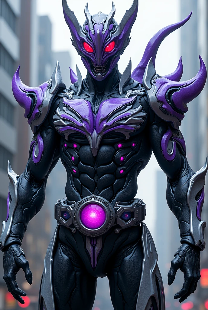grotesque

Ominous fiend 

Horrifying creature

biological design

terrifying design

ominous design

organic design

Overall Silhouette: The body type is muscular yet slim, typical of Kamen Rider designs. The design emphasizes mobility while conveying a sense of strength, with flowing lines that highlight the body’s movement, balancing agility and power.

Main Colors: The primary colors are black, white, and blue, which are cleverly arranged. Blue serves as the base color, with white and black as accents. These colors follow the body’s contours, with blue lines particularly on the chest, arms, and legs, and white details on the helmet and belt.

Helmet: The helmet is the iconic part of the Kamen Rider look, complex yet instilling a sense of heroic dignity. It features a black base with sharp blue compound eyes. The head has white lines flowing down the center, incorporating futuristic mechanical elements throughout the design.

Armor: Armor pieces cover the chest, shoulders, arms, and legs. The chest armor features a signature "V" shape, characteristic of Kamen Rider, with blue and white lines radiating outward. The armor's surface has intricate mechanical patterns, yet it remains smooth overall, exuding strength.

Umanize Driver:

Design: The Umanize Driver stands out as a unique transformation belt in the Kamen Rider series. It features a purple and white color palette, with a large circular slot in the center where the Golbo is inserted. The belt itself is black with purple and white mechanical details running along it, lighting up when worn.

Golbo: The circular transformation item, "Golbo," plays a key role in Kamen Rider transformations. It has a glossy black and purple finish, with a glowing blue center. When set into the Umanize Driver, the entire belt illuminates, initiating the transformation into Kamen Naizer Uma.

Additional Elements:
Finishing Move: The Umanize Driver's finishing move is executed by setting the Golbo into the belt, charging energy, and
