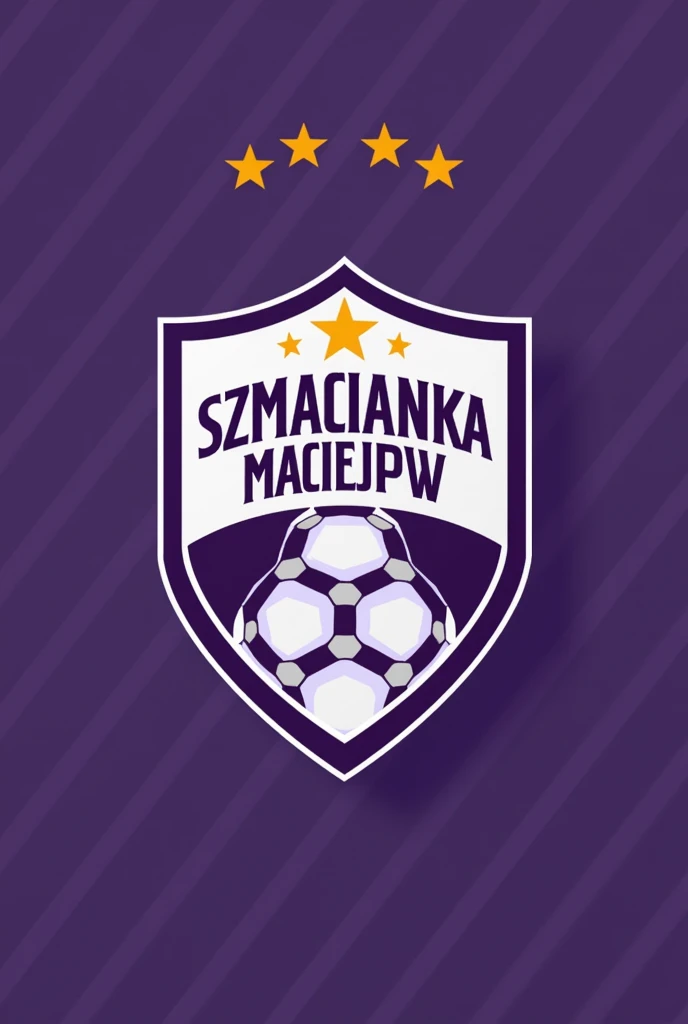 football crest in which the main colors will be purple and the inscription in the middle will be "Szmacianka Maciejew"
