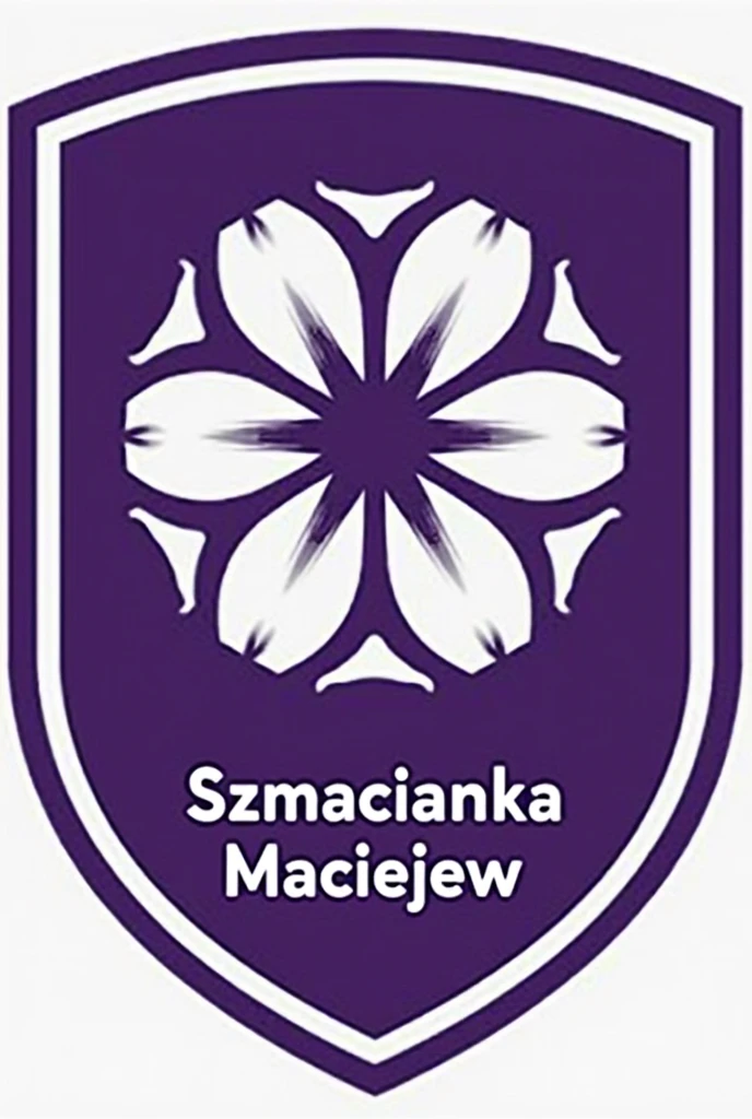football crest in which the main colors will be purple and the inscription in the middle will be "Szmacianka Maciejew"