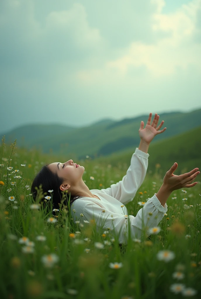 For the photo you uploaded, here are a few captions that might fit:

1. "Just reaching for the sky while staying grounded."
2. "Chilling with the earth beneath and the sky above."
3. "Lost in the grass, reaching for the stars."
4. "Finding peace in nature’s embrace."
5. "When the earth holds you, and the sky inspires you."

Let me know if you'd like any adjustments!