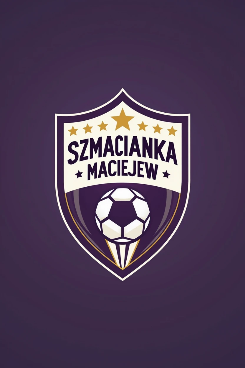 football crest in which the main colors will be purple and the inscription in the middle will be "Szmacianka Maciejew"
