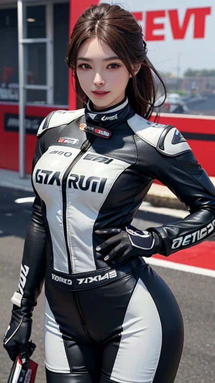 Racing queen suit with open chest and zipper、Racing Queen Skirt、that seem to stick out