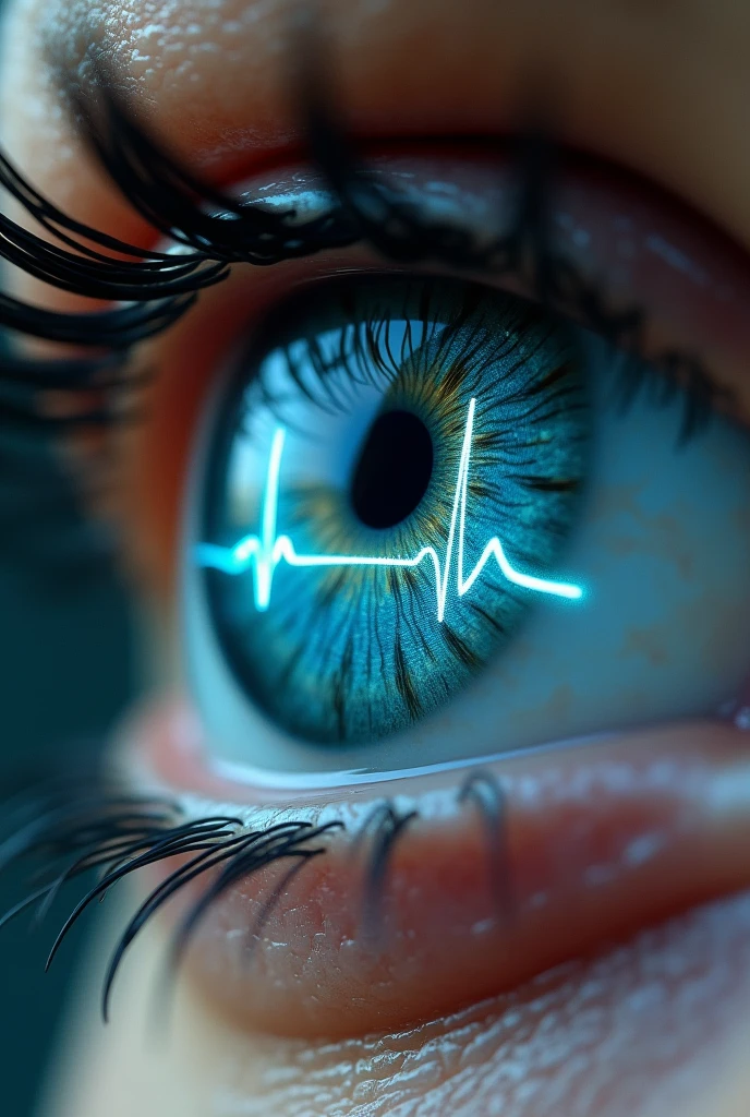  "realistic shot of an eye, show ECG waves as pupils, hype realistic, 4k, themes-medical, fantasy, medic colors"