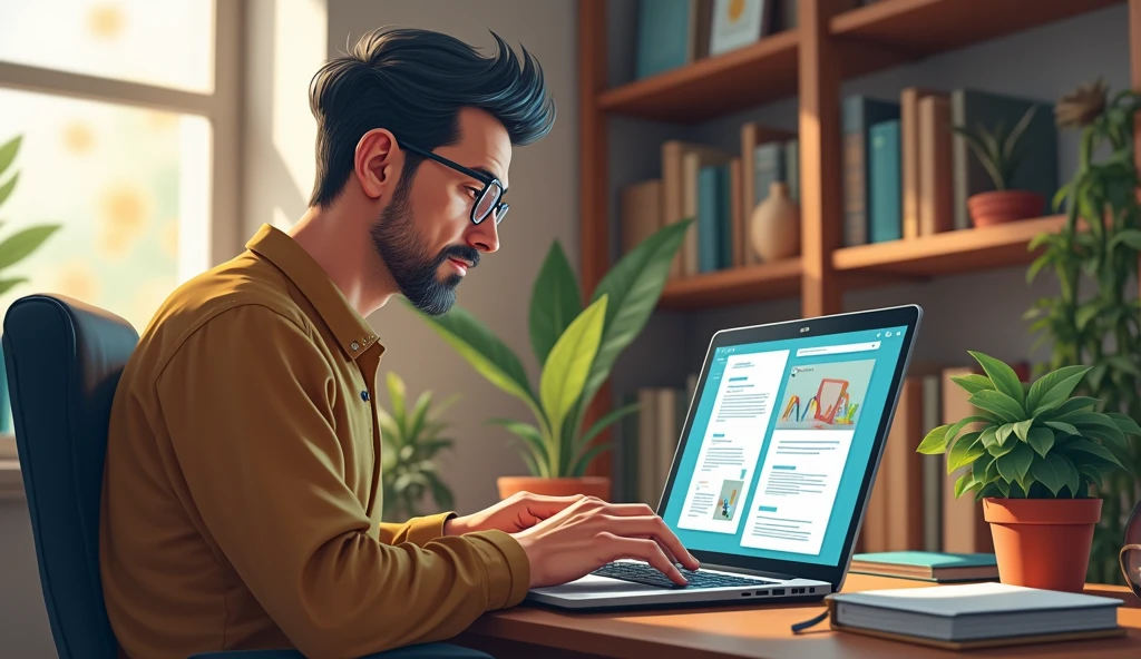 A man working with his laptop