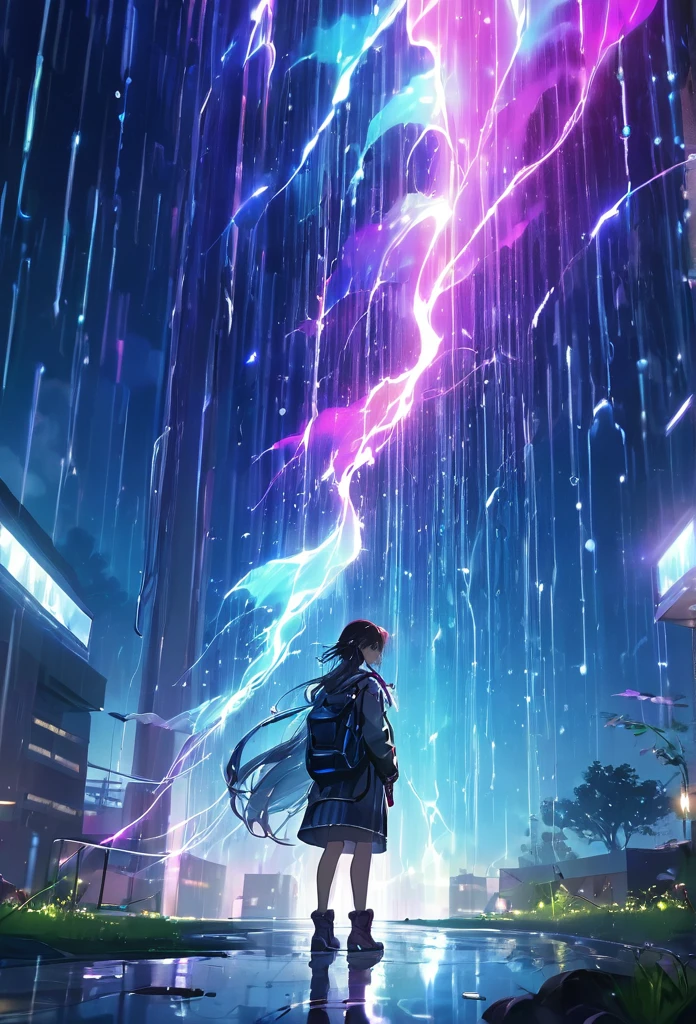 (Master Piece), best quality, 8k, plasma rain made of pure light,