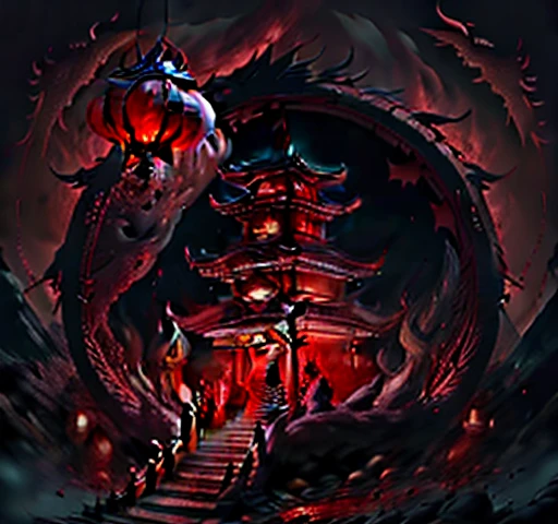 Intermediate metaverse，Chinese Ghost Festival，Night Parade of One Hundred Demons，Red Lantern，Dim light，