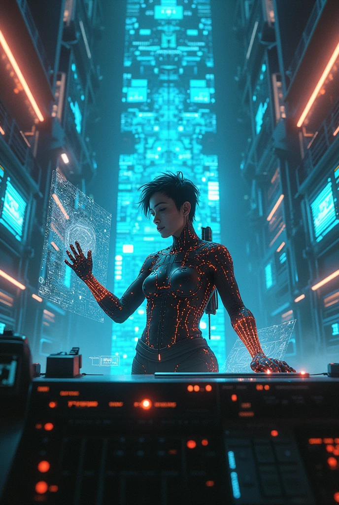 Translucent ethereal mechanical girl,Futuristic girl,Mechanical joint,futuristic city background