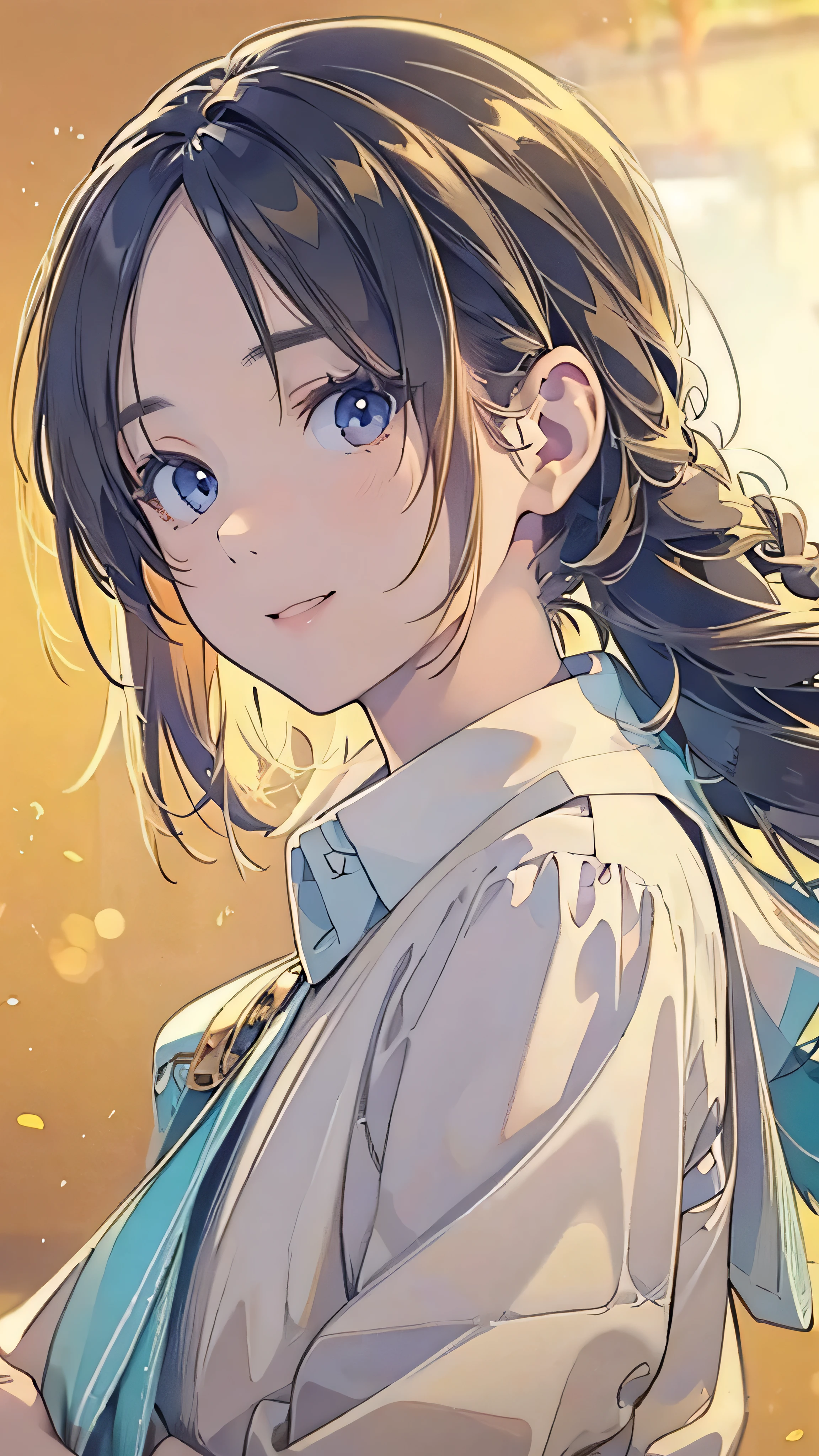Official Art, wallpaper, Very detailed, (((Very detailedな目と顔))), Realistic portraits, (Highest quality, masterpiece, High resolution), (High resolutionスキン: 1.2), 8K Ultra HD, Backlight, Background Blur, smile, One Woman, Close-up of a woman in a white shirt, Beautiful woman face, Attractive beautiful face, Beautiful face and perfect skin, Diffused, Natural skin glow, Attractive and beautiful, Enveloped in golden light, Gorgeous and attractive face, Soft Golden Hour Lighting, natural beauty expressive pose, Soft golden light, Attractive girl, Beautiful woman face, Golden Background