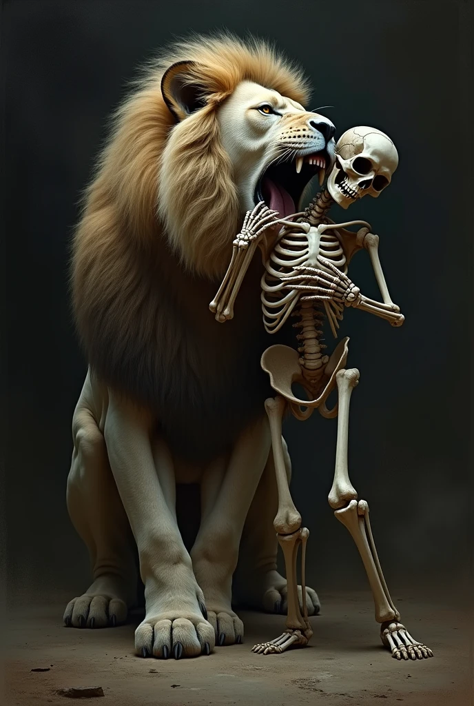 Only the Lion holding a skeleton human