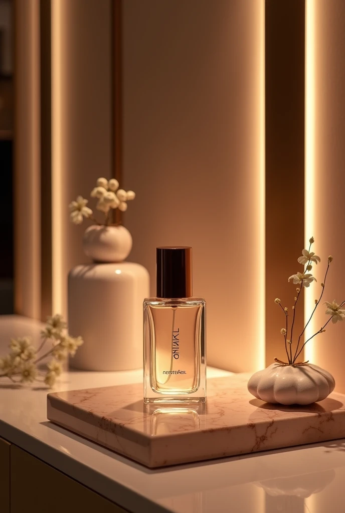 
 beautifully designed shelf that showcases the Tinted serum in a luxurious setting.