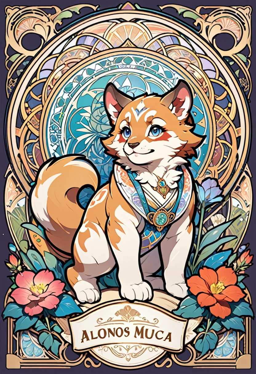 logo mark, stamp, Geometric pattern, vector-art, High-quality illustrations by Alfons Mucha, masterpiece(kemono, furry anthro)flower,