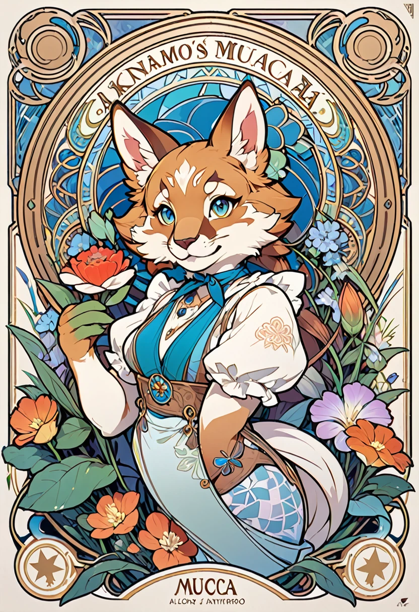 logo mark, stamp, Geometric pattern, vector-art, High-quality illustrations by Alfons Mucha, masterpiece(kemono, furry anthro)flower,
