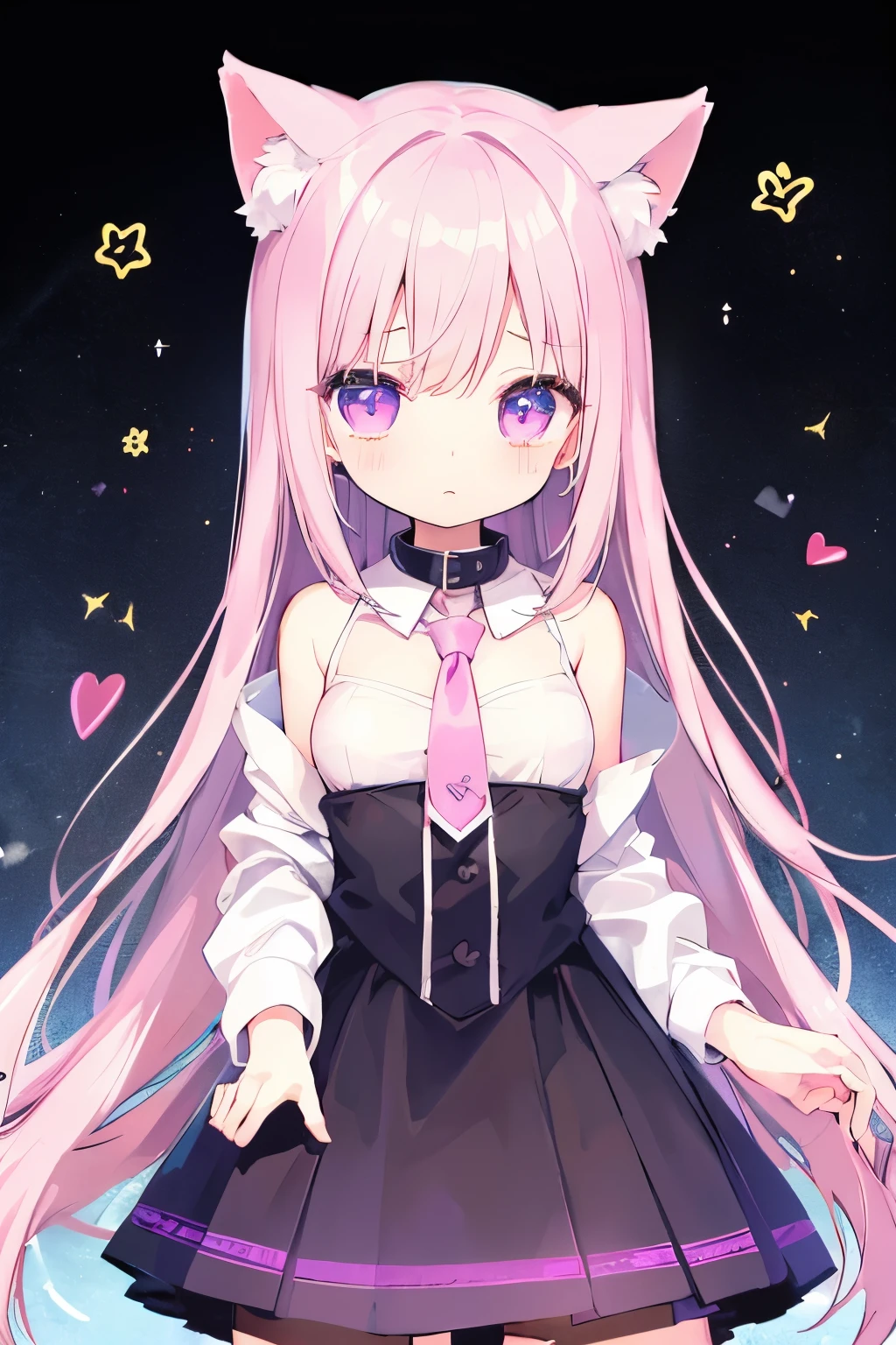 7-year-old girl、Gathered skirt、Putting on a collar、Elementary school girl、7-year-old girl,Pink shortcuts,Very beautiful and Shining Eyes、Shining Eyes、1 girl、Large Breasts、Cat ear、(((((Small body)))))、heart❤、((Sweat、vapor))