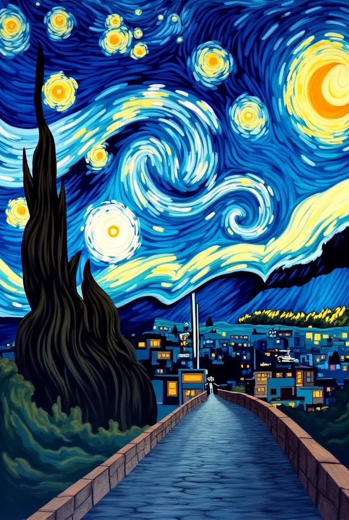 Colorful Vincent Van Gogh Starry Night Sky :: 电影级 16k 分辨率masterpiece插图油画, watercolor and ink :: Spiral galaxy in the sky :: Alien invasion fleet :: Frisco watercolor and oil painting sky raining shooting stars twinkling stars glittering stars sparkling stars big full moon stars :: Ivan Aivazovsky Kentaro Miura Gustav Doré Greg Rutkowski Romantic naturalism Starry night landscape :: Complex patterns，Perfect composition，masterpiece，Crazy details，Extremely detailed，Ultra detailed，Beautiful volume，deep，Rich colors，Volumetric Lighting，shadow，Ray Tracing，smooth，Perfect texture :: James Webb Space Telescope