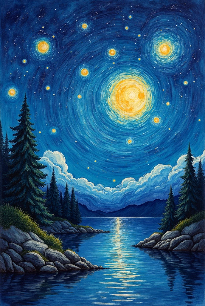 Colorful Vincent Van Gogh Starry Night Sky :: 电影级 16k 分辨率masterpiece插图油画, watercolor and ink :: Spiral galaxy in the sky :: Alien invasion fleet :: Frisco watercolor and oil painting sky raining shooting stars twinkling stars glittering stars sparkling stars big full moon stars :: Ivan Aivazovsky Kentaro Miura Gustav Doré Greg Rutkowski Romantic naturalism Starry night landscape :: Complex patterns,Perfect composition,masterpiece,Crazy details,Extremely detailed,Ultra detailed,Beautiful volume,deep,Rich colors,Volumetric Lighting,shadow,Ray Tracing,smooth,Perfect texture :: James Webb Space Telescope