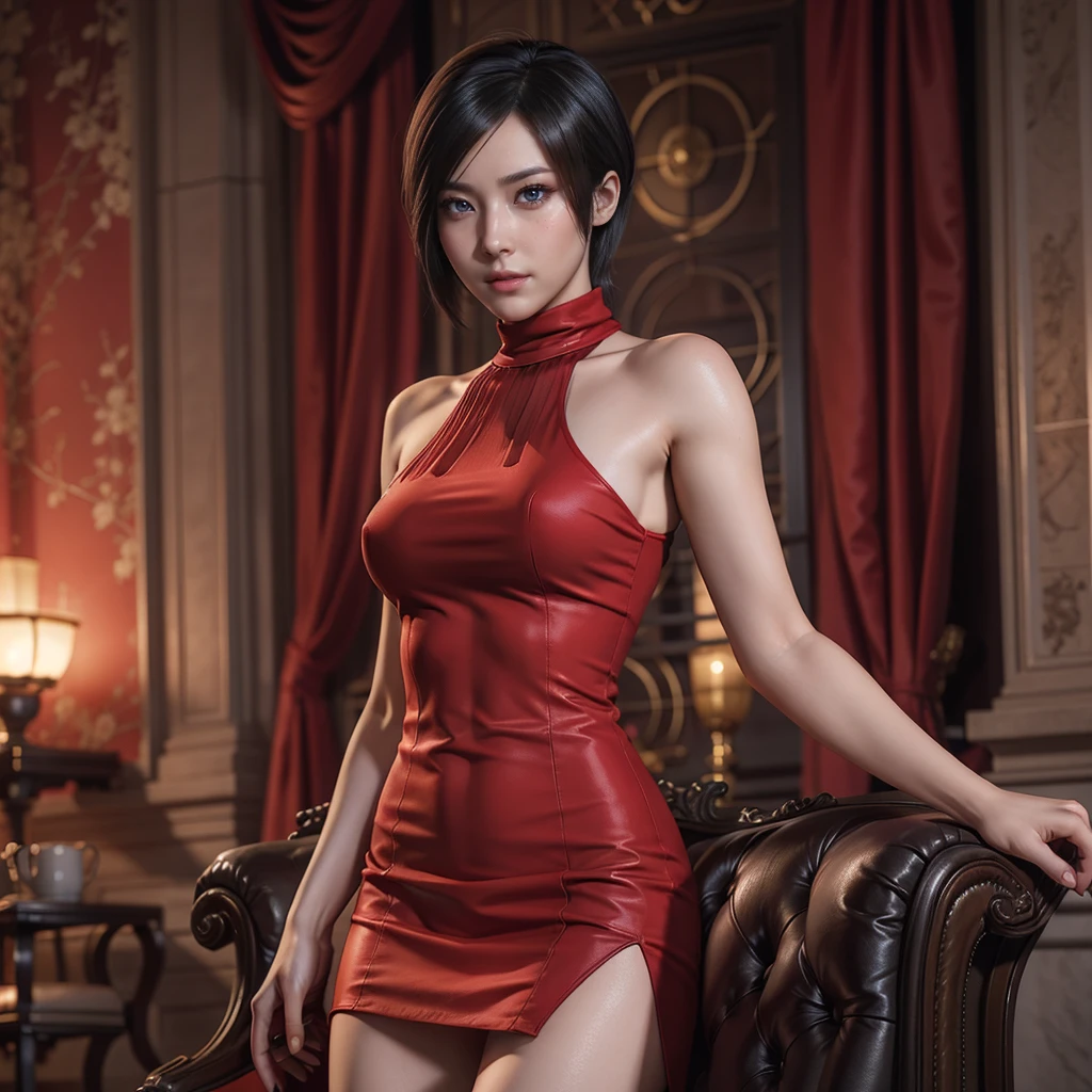 Ada Wong, best qualityer,ultra detali,realisitic:1.37,there are people,perfectly symmetrical face,ultra-realisitic texture,perfectbody,detailed facial features,realisitic lighting,serious expression