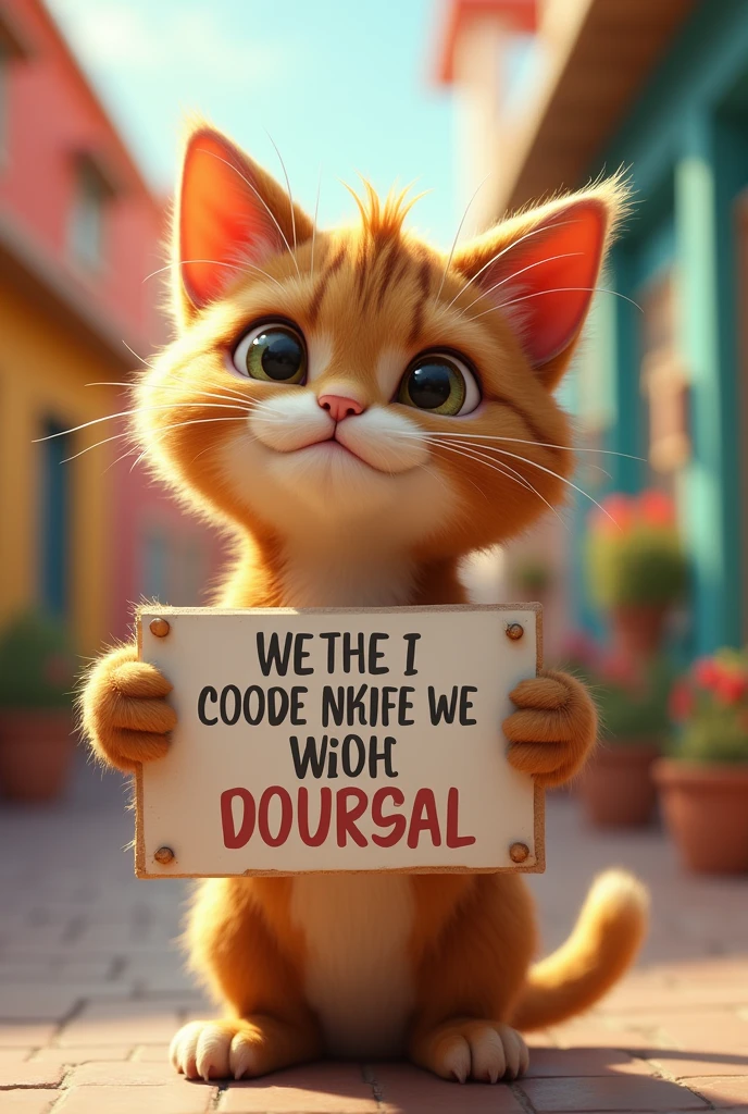 A cat holding a sign with the phrase I freaked out and threw the stick at Dona Chica