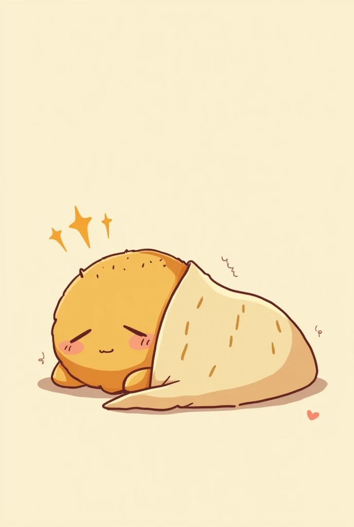 A gold biscuit  sleeping with a blanket  cartoonish 
