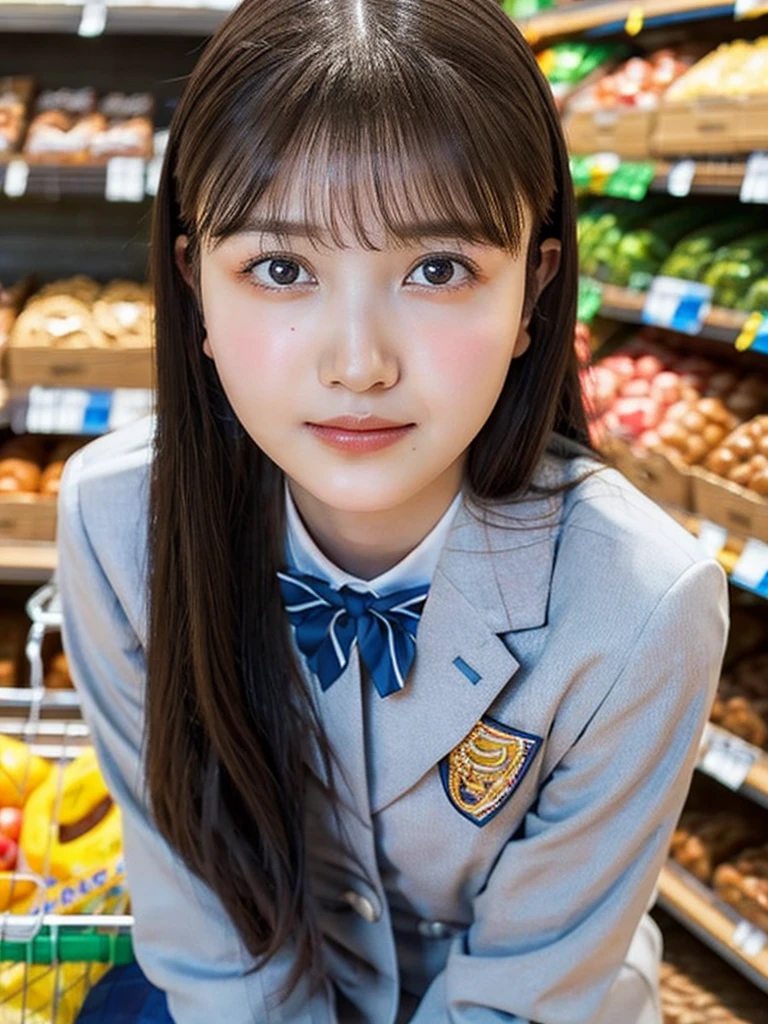 One Girl, (beautiful girl, Delicate girl:1.3), (************:1.3),
break, (Uniform Costume:1.3),
break, (Sitting in the supermarket:1.2),
break, Very beautiful eyes, (Symmetrical eyes:1.3),
break, Small breasts, Brown eyes, Parted bangs, Brown Hair, (Upper teeth, The best smile:0.2),
break, (Eye and facial details:1.0),
break, (masterpiece, Highest quality, Very detailed, Detailed face, 8k)