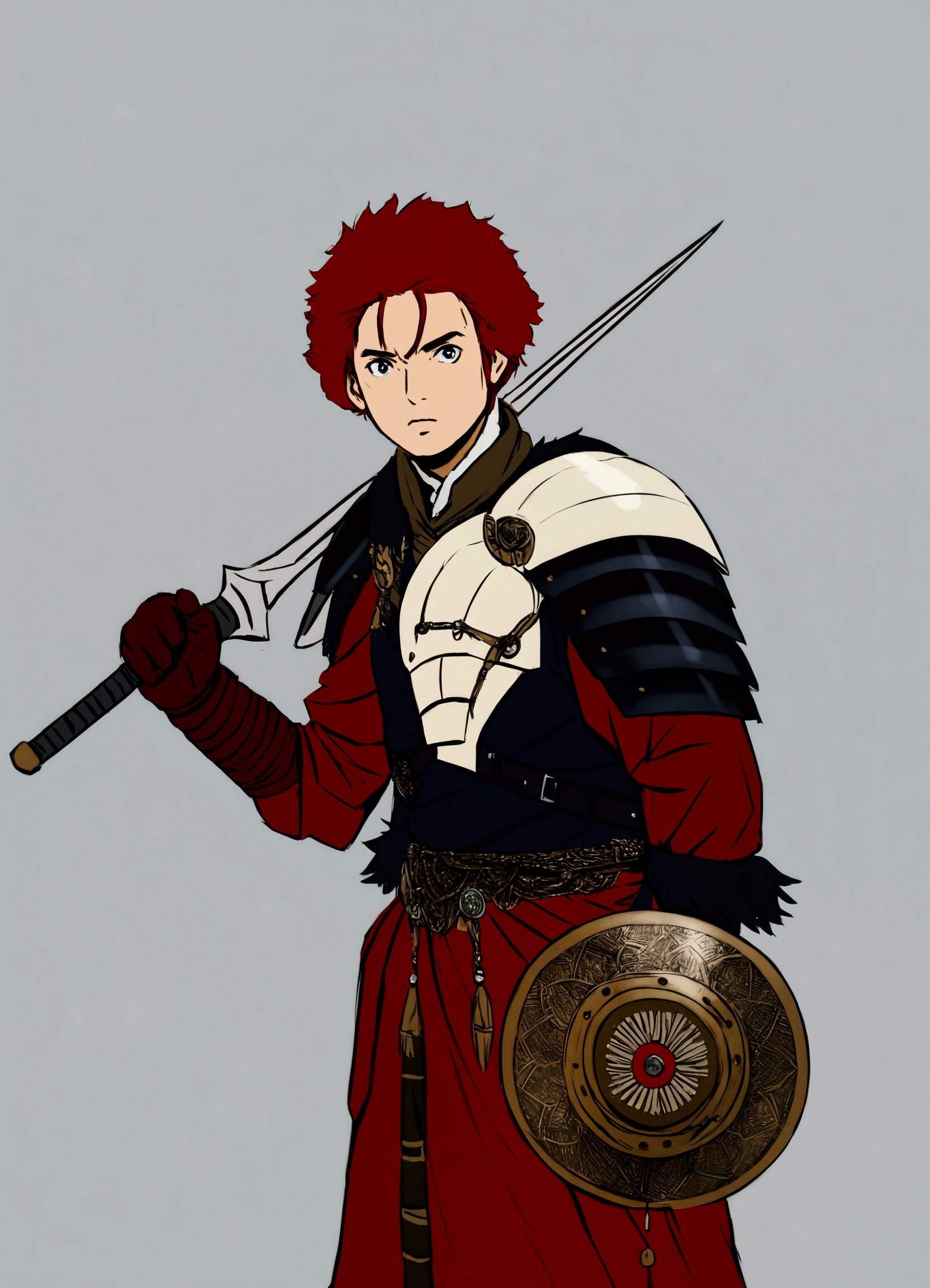 Man warrior and shield in style realism hyperrealism photo anime