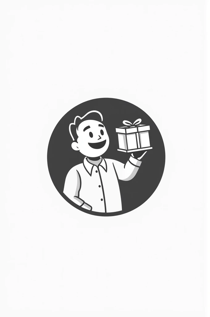 i wanted to create a monochrome logo of a smiling person carrying a gift