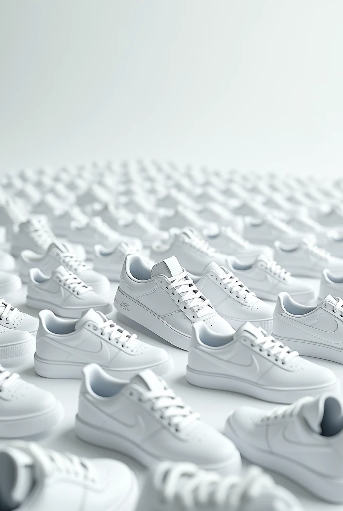 A room full of white Nike sneakers