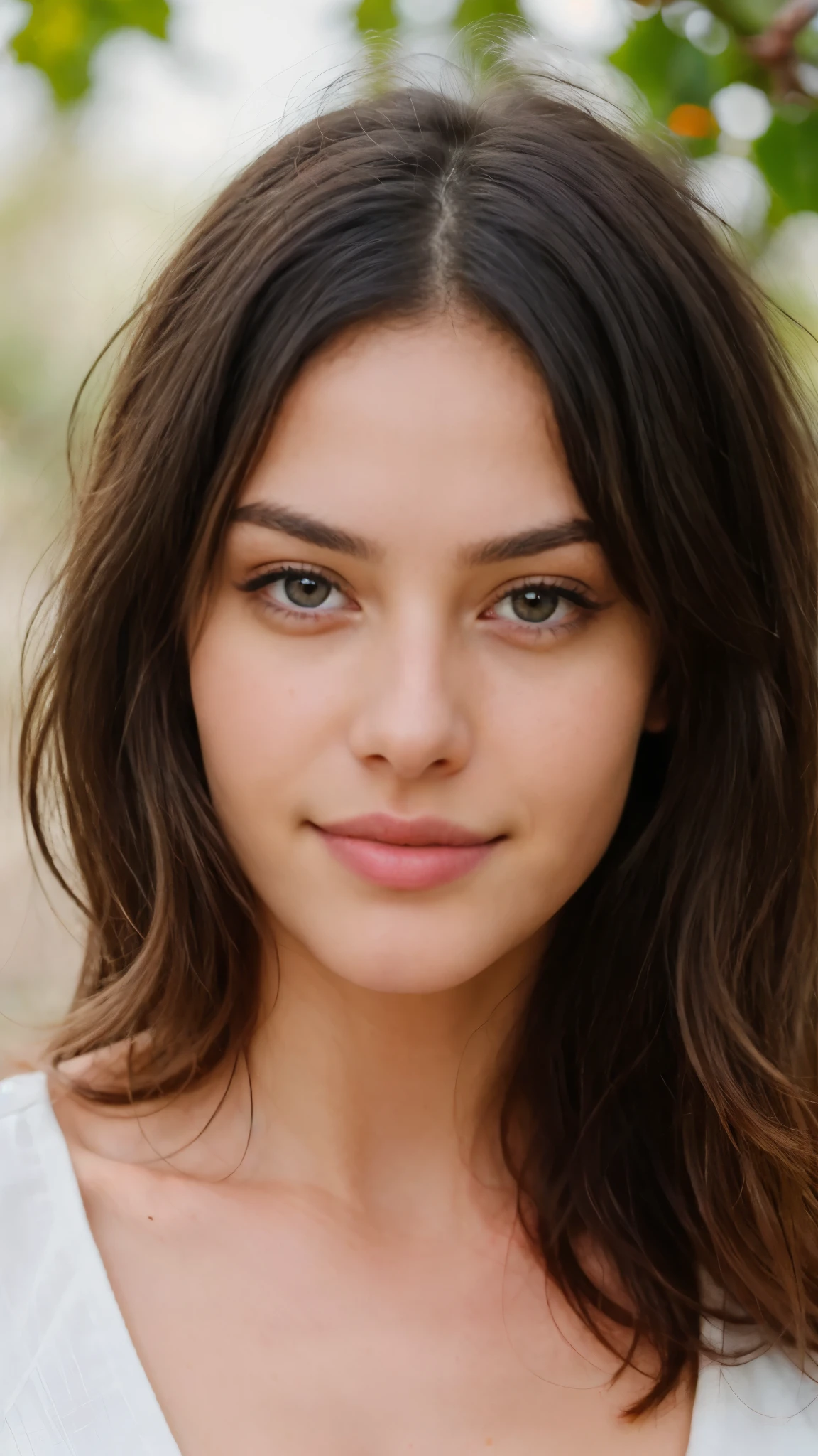 19 year old seductive woman with loose styled black long hair, Midnight, portrait photo, Realistic, Well formed visual, high quality, very detailed, big eyes, cute slavic appearance, Naturally hair, high resolution, best quality, Intricate details, very detailed, Charming smile, Taken with Canon, 85 millimeters, Light depth of field, Kodak Vision color, Extremely detailed, PhotoRealistisch, Maximum details, Roughness, Real life, Ultra-realistic, Photo-realism, Photography, 8k UHD, super quality, skin pores, skin imperfections, really eyes, a small smile on her face, portrait photo, beautiful thin nose, unique face