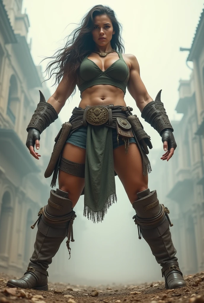 giant woman,low angle,Panty shot、Woman warrior、Leg spread、M字Leg spread
