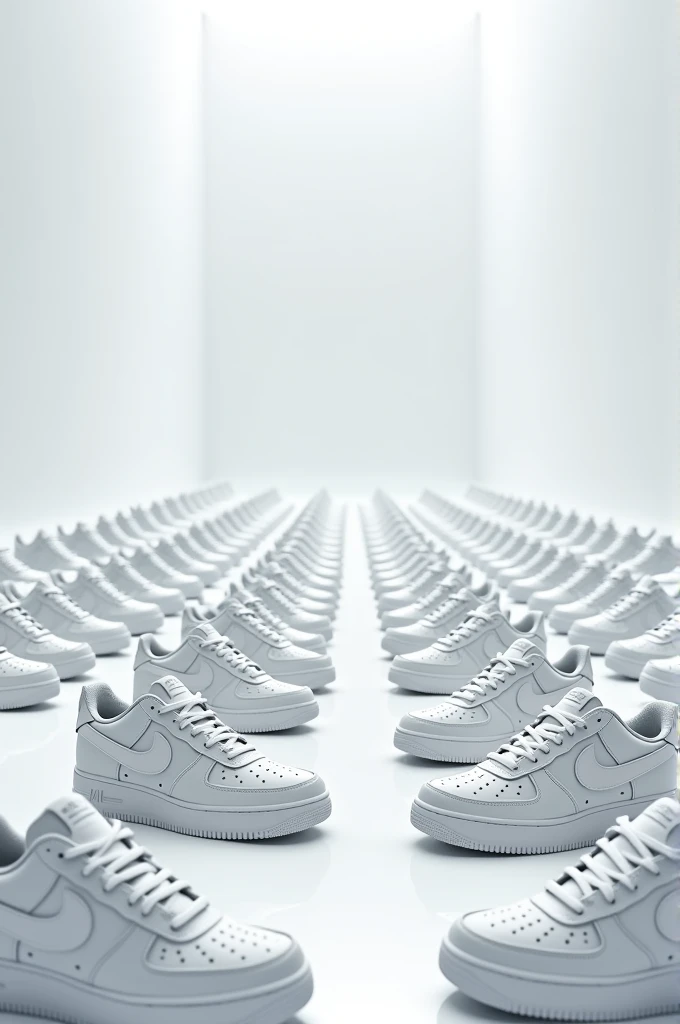 A room full of white Nike sneakers