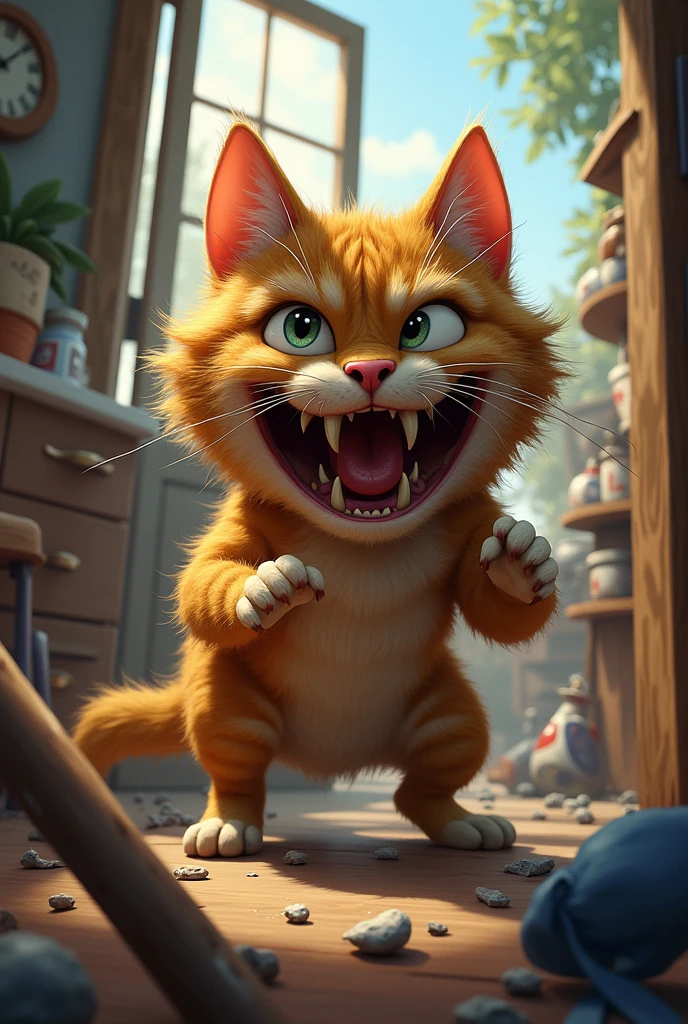 A crazy cat that: I freaked out and threw my stick at Dona Chica