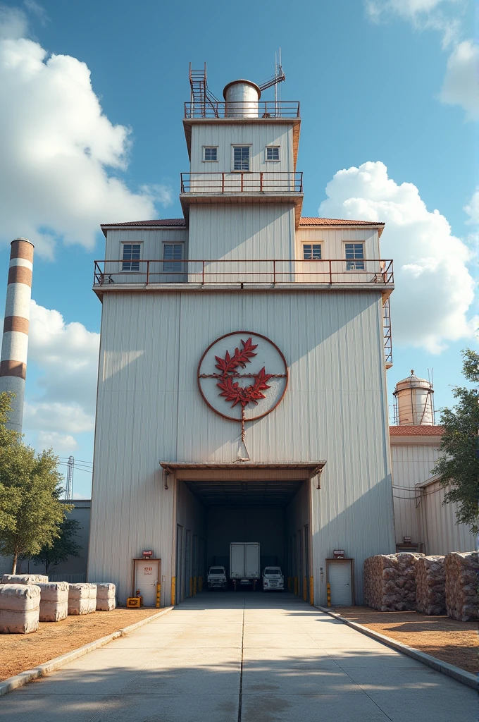 Generate image if an industry front view with trademark cotton trading
