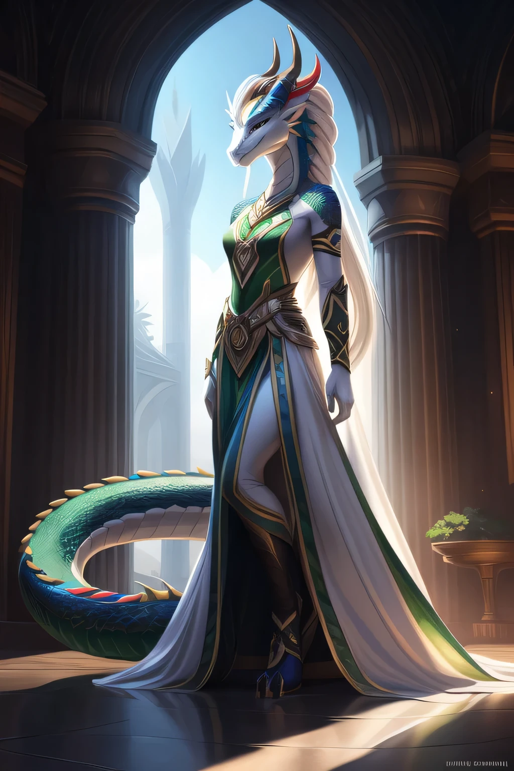 uploaded to e621, by Pixelsketcher, from Bayard Wu, Thomas Benjamin Kennington , from Einhelm, One second, ((Full Length, Master plan)),(detailed lighting of Bonifasco), (Detailed scales), (Detailed skin), ((long, Graceful multi-colored tail)), (loose hair)), ((detailed information)), [Ambient light],  [explicit content], [Sharp Focus], (questionable content), (shaded), ((masterpiece)), hiss, Chest of medium scales, Fluffy multi-colored the Dragon, ((Dragon Face, dragon head, scalie head, dragon horns)), furry fantasy art, furry art, high resolution commission, second art, art,Sakimichan is beautiful, masterpiece, Best quality, detailed depiction, bright colors, Detailed face, perfect lighting, Perfect shadows, Perfect eyes, focus on the girl, the Dragon eyes, flawless face, ((Graceful multi-colored tail)) the Dragon, bright skin, dragon girl, can be solved, Scaly Women, Dragon's nose, Large long muzzle, Multi-colored scales, look at the viewer, half-closed eyes, One, (masterpiece), (Best quality), (illustration), ((Nahida from Genshin Impact, long white hairstyle, elegant white and green dress)), Detailed scales, Balanced coloring, Global illumination, ray tracing, good lighting, scales, split, I&#39;m looking at the viewer, Seductive look, elegant seducing pose, (The highest level of garden), ((slim and very built, long slender legs)), oil painting, style by italian artist Pino Daeni, Beautiful girl, full height, short chiton above mid-thigh, thin waist,  big eyes, very long eyelashes, long beautiful legs, Ultra high quality model, чистое Detailed face, ((character swinging on a rope swing))