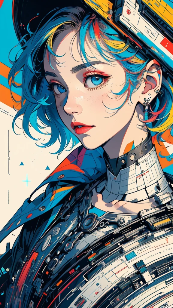 (((masterpiece, highest quality))),(((solo:1.2))),(((1girl:1.2))),32k wallpaper, very detailed, poster, vintage science fiction,(((((geometric cinematic movie poster))))), (bauhaus), shape,(((abstract))),(mid century modern),movie poster,(((((portfolio))))),(((((Close-up))))),(((((bust up))))),((((more various angle)))),(((highlight))),Vast landscape,((((heterochromia)))),(((complete. detailed face))),(((Extremely talented))),(((most complecated machine))),Colorful color scheme,(Cleavage)