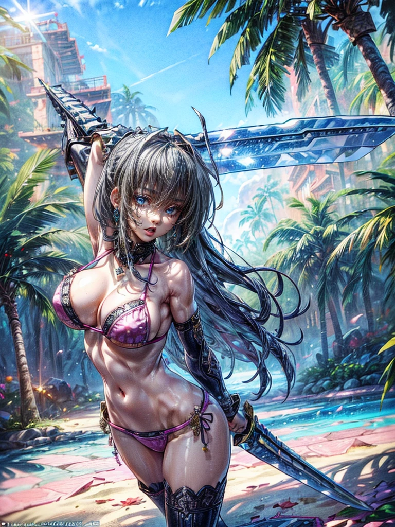 Hyper Quality、8K quality、High resolution、Image quality captured with a single-lens reflex camera、Perfect Anatomy、BREAK.
((A beautiful high detailed bikini girl.lands on the beach、Immediately after landing))(Pink mechanical bikini👙)(sunrise stance:1.5, (holding weapon:1.4),(high detailed.BigSword:1.4)),(Highly detailed hands) (Portrait:1.2)(Tropical Island🌴:1.5)(Giant Sword:1.4)