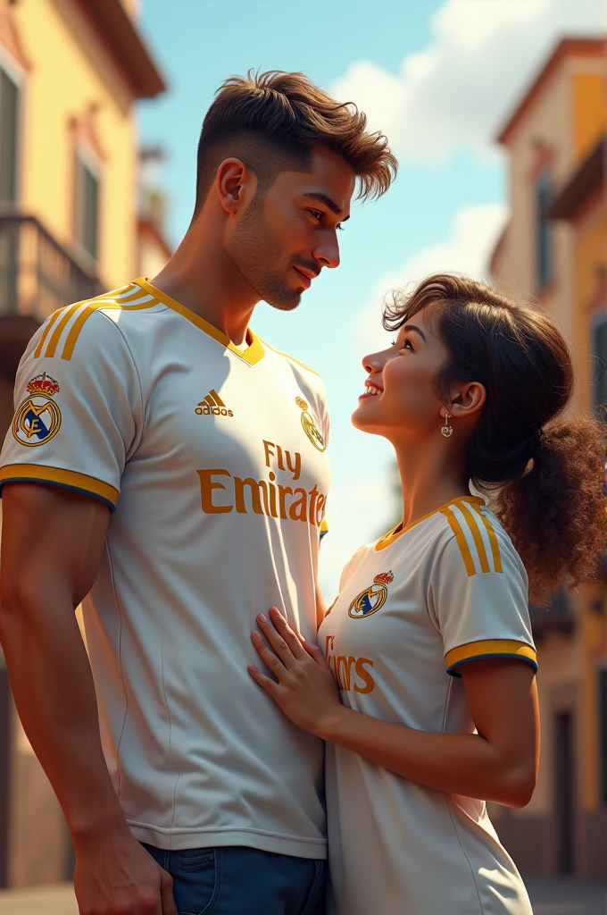 Young man and girl wearing Real Madrid jersey 