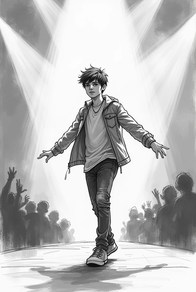 A sketch of a A 18 years old boy on stage performing