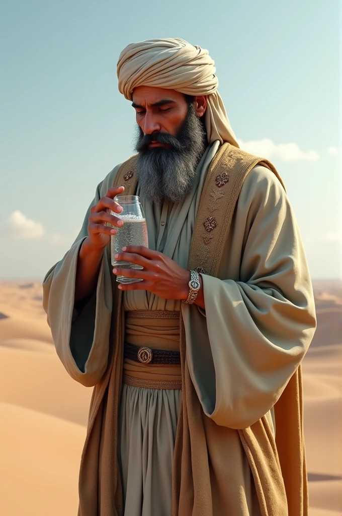 A Muslim man drinking water