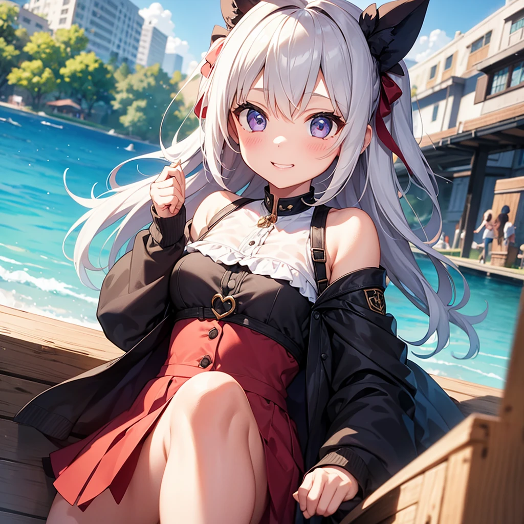 1girl.Master's Composition、masterpiece, Highest quality, Highly detailed face, Sharp details, Backlight, High Contrast, blue shadow, View from below the camera, Fisheye Camera, girl, Long white hair, (Comic book style),(Line art_anime),(Cowboy Shot, Highest quality, ),(Photo by Laura Budd:1.2),(Laura Add details:1.0),8k, Flat Color:0.8,girl1人,smile、(Highly decorative and complex mechanical steampunk fashion, Lace flare dolphin hat、Goggles 1.5、machinery background、Gear background、Complex mechanized steampunk factory、1.5)