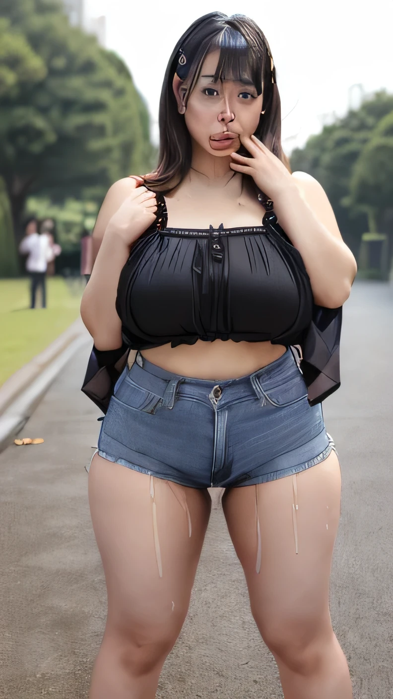 1woman,fullbody,(masterpiece:1.8),photo-realistic,16k,(beautiful 40s japanese plump lady,chubby:1.3),(night,crowded park,fireworks:1.2),(black frilled chiffon blouse:1.2),belt,(jeans:1.1),(sandals:1.2),(panicking:1.2),(crying:1.2),(wetting:1.2),(dripping pee:1.2),peeing,pee puddle,(brown straight very long hair:1.2),black eyes,(heavy makeup:1.2)