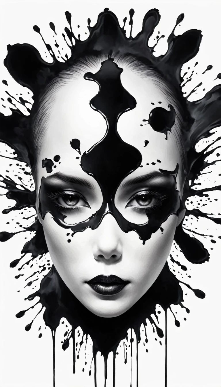 Rorschach inkblot image in the shape of a black woman, White background, 32K, Ultra HD