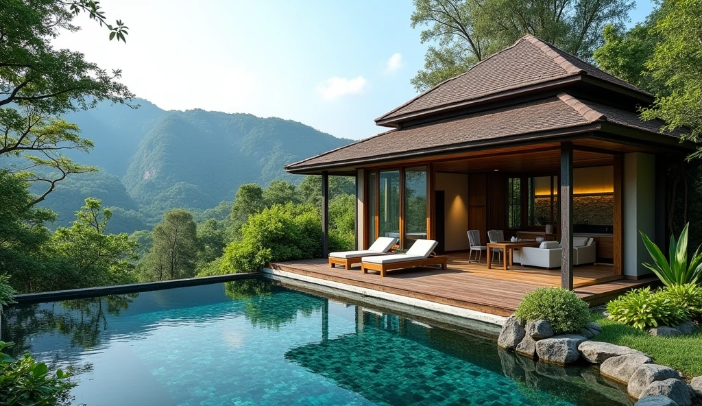 pool villa small size, L Type, Thailand, mountain, forest