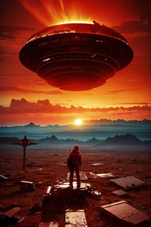 Highest quality、masterpiece、Desolate Earth、wreckage、Red Sky、Surrealism