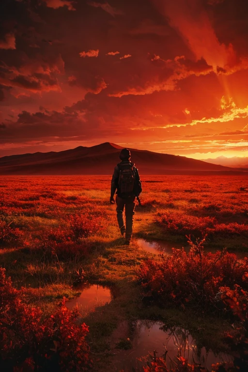 Highest quality、masterpiece、Desolate Earth、wreckage、Red Sky、Surrealism