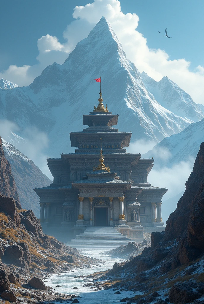 Kedarnath temple with shadow of lord shiva 
